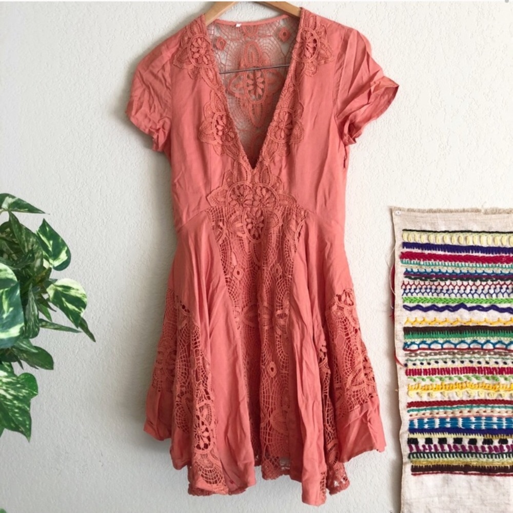 Salmon Boho Lace Urban Outfitters Dress